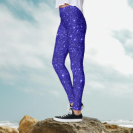 Legging Na moda Shiny Cosmic Galaxy Blue Glitter Party