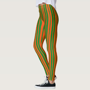 Legging Na moda Verde Laranja - Padrão de faixa Design