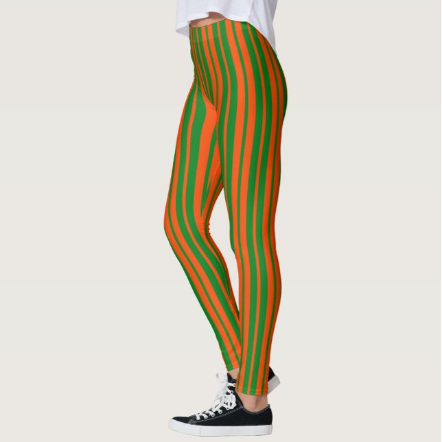 Legging Na moda Verde Laranja - Padrão de faixa Design (Criador carregado)