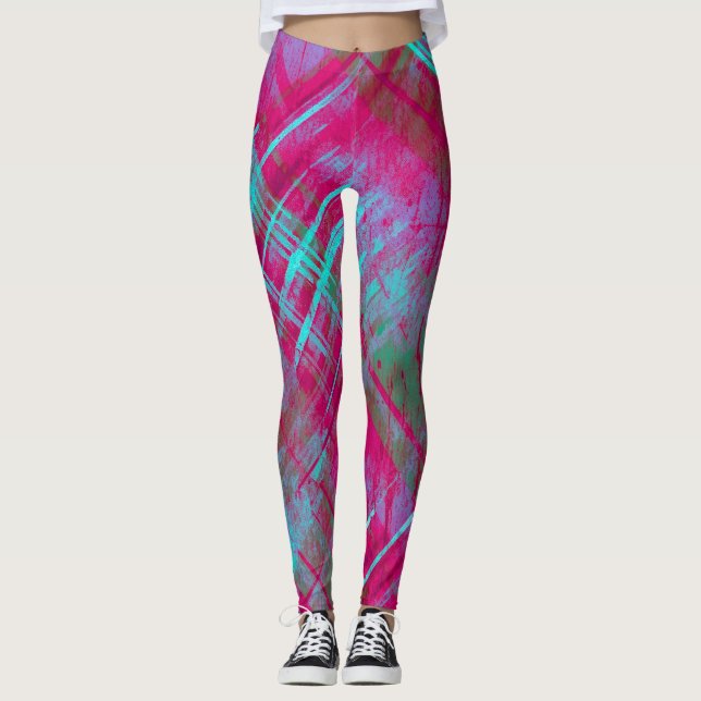 Legging Na moda verificação da Xadrez em relevo rosado Aqu (Frente)