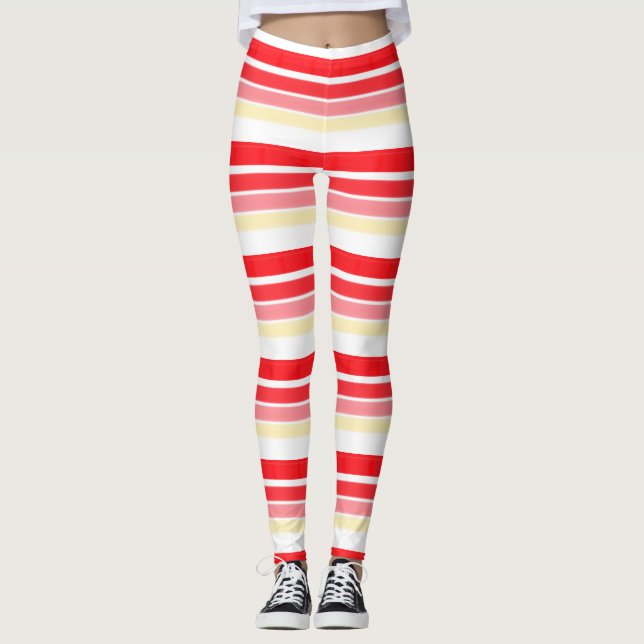 Legging Na moda, Vermelho E Design de Stripe Rosa (Frente)