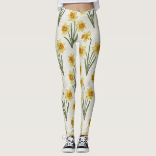Legging Narciso Floral de Primavera em Amarelo Suave e Ver
