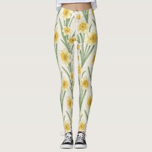 Legging Narciso Floral de Primavera em Amarelo Suave e Ver