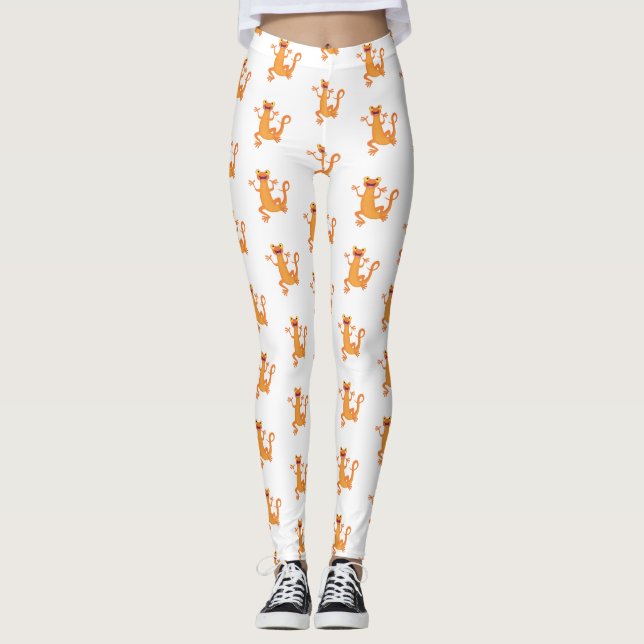 Legging Nata-dançarina de laranja feliz e giro (Frente)
