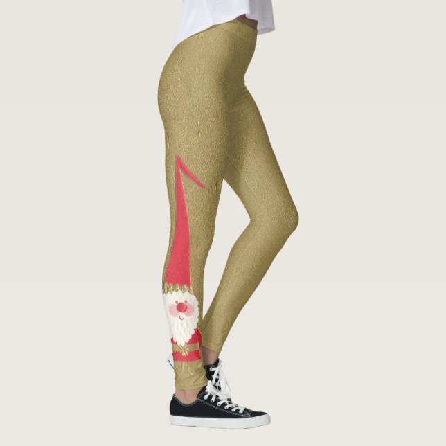 Legging Natais vintages, bom Pai Natal Gnomo, Dourado (Direita)