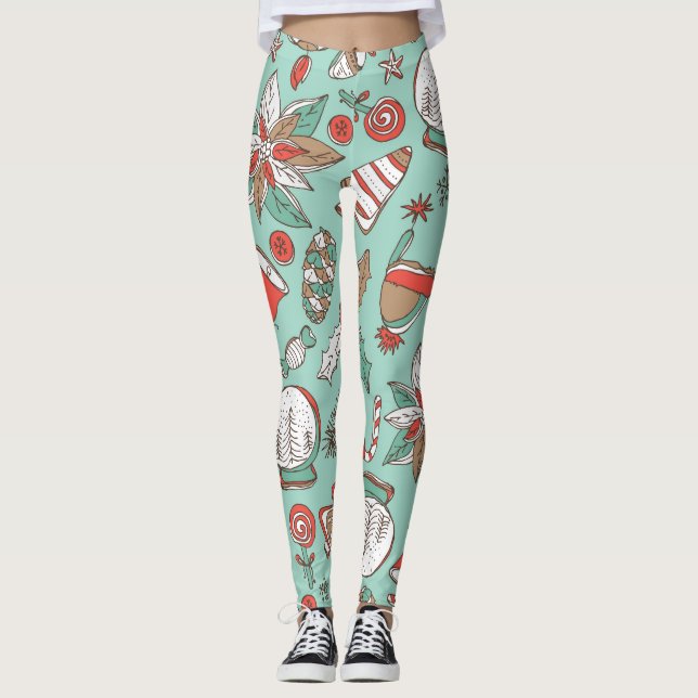 Legging Natal Ano Novo: Desenho Da Mão Vintage (Frente)