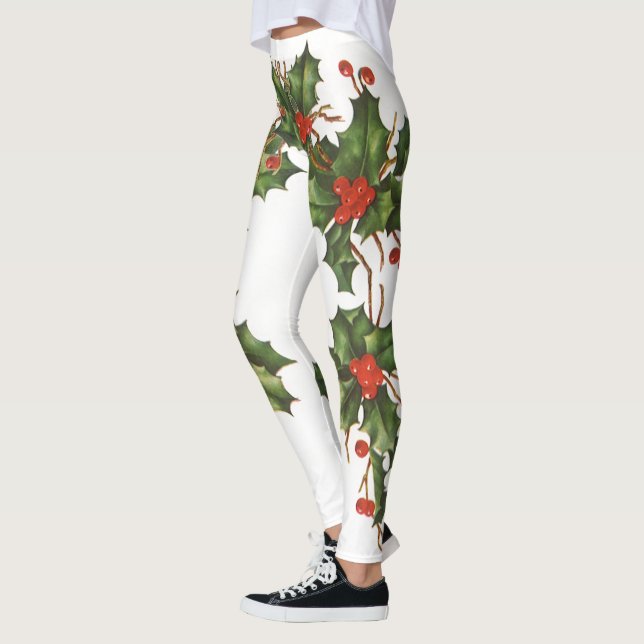 Legging Natal Antigo, Planta de Azevinho com Bagas Vermelh (Esquerda)