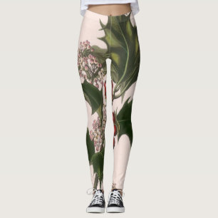 Legging Natal Antigo, Planta de Azevinho com Frutas Vermel
