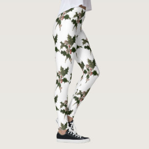 Legging Natal Antigo, Planta de Azevinho Verde com Frutas