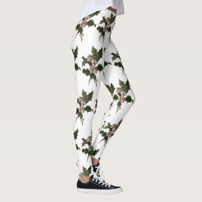 Legging Natal Antigo, Planta de Azevinho Verde com Frutas (Direita)
