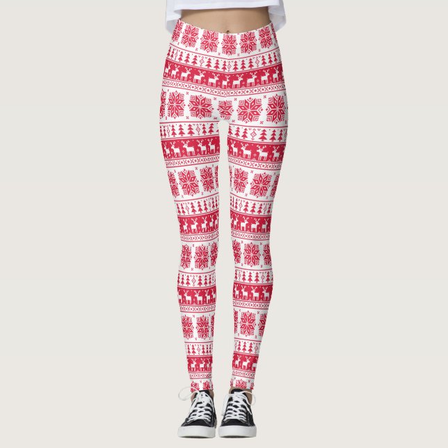 Legging Natal da Ilha da Feira Vermelha e Branca (Frente)