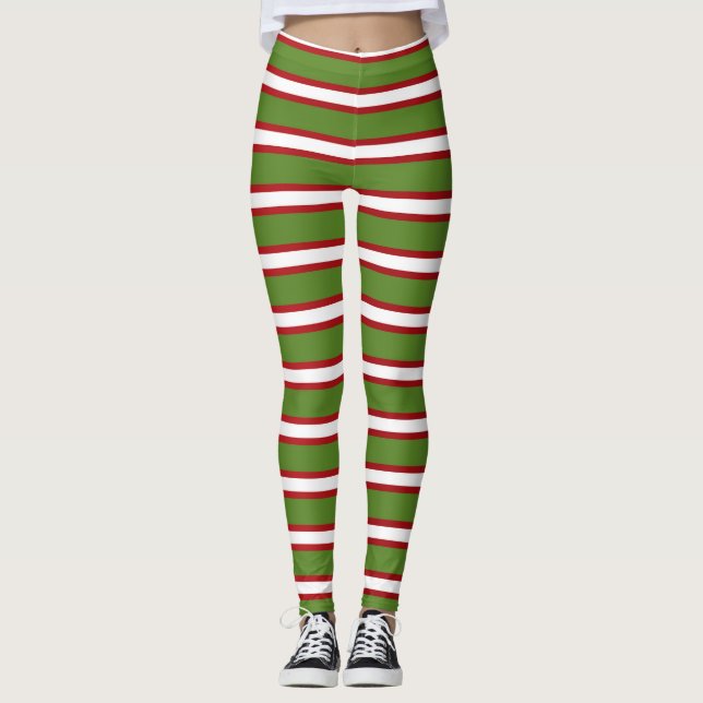 Legging Natal de Férias Vermelhas e Brancas Verdes (Frente)