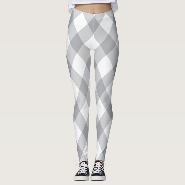 Legging Natal de padrão de Xadrez branca e cinza (Frente)