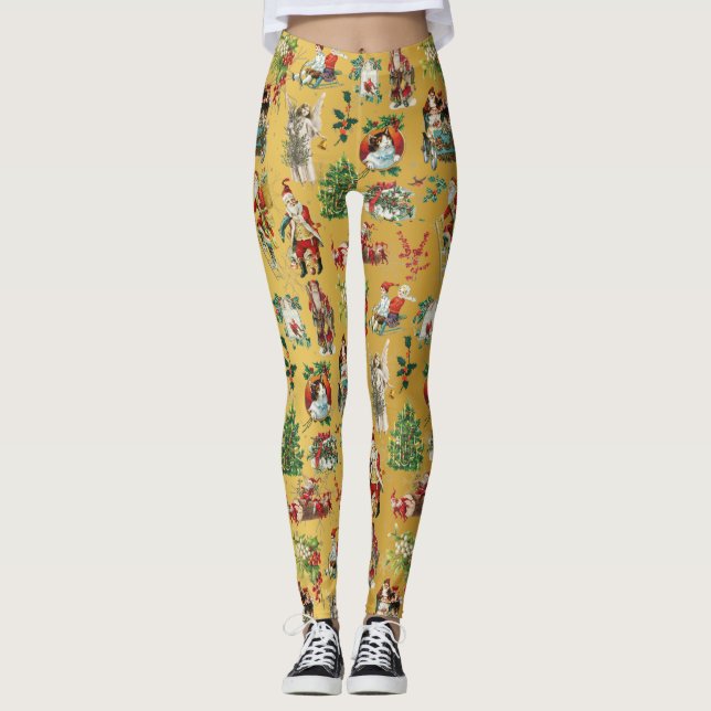 Legging Natal Festa Dourado Vintage Retro  (Frente)