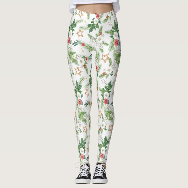 Legging Natal Festivo Floral e Botânico (Frente)