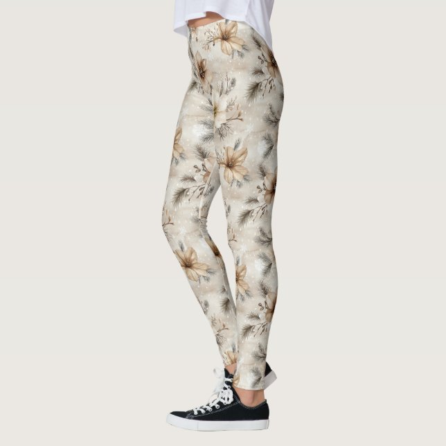 Legging Natal Floral Marrom Creme (Esquerda)
