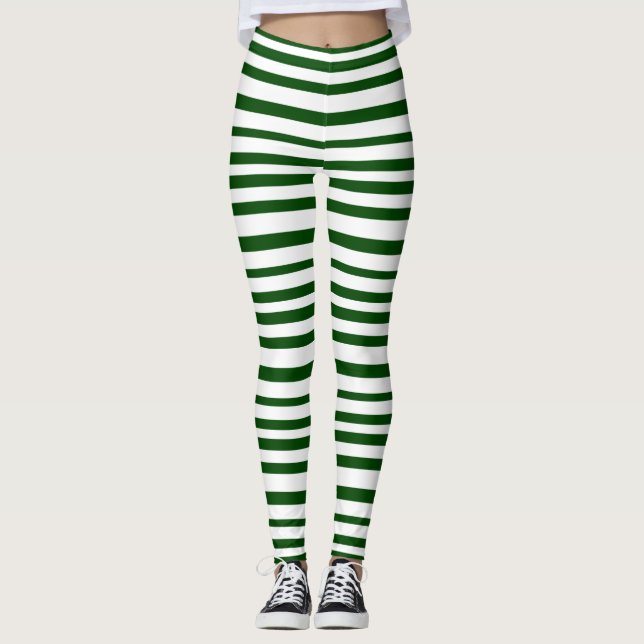 Legging Natal listrado verde e branco da forma do feriado (Frente)