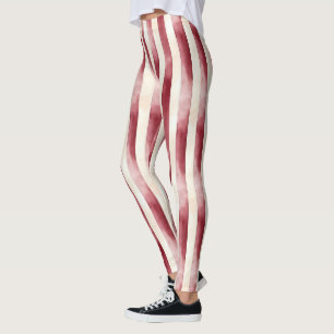 Legging Natal Listras de Creme Borgonha Vermelho