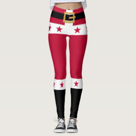 Legging Natal Red White Stars Belt Papai Noel Mulheres