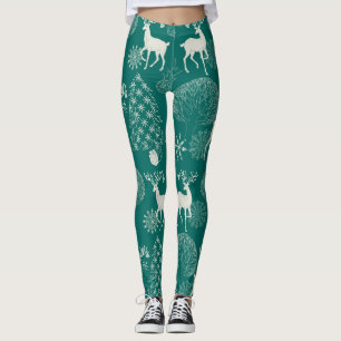 Legging Natal vermelho festivo, floresta de inverno.