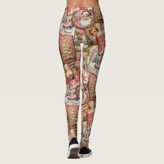Legging Natal Vintage Retro: Colagem Rosa (Verso)