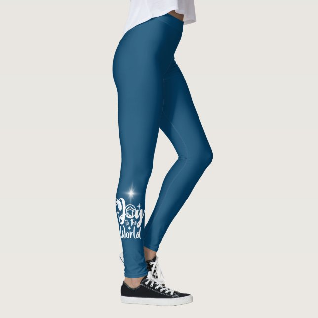 Legging Natividade Cena de Alegria ao Mundo Azul e Branco (Direita)