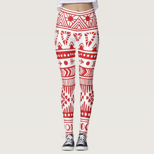 Legging Nativo Americano: Red Ink Doodle. (Frente)