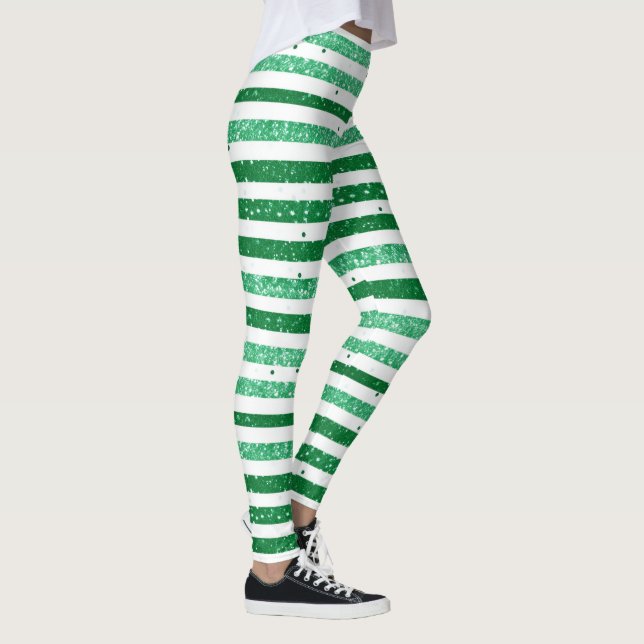 Legging Nature Green White Horizontal Glitter Stripes (Direita)