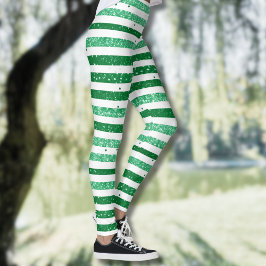 Legging Nature Verde Branco Listras Horizontais Brilho
