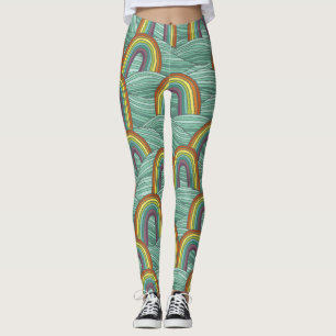 Legging Natureza Arco-Íris: Composição Vintage Desenhada À