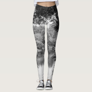 Legging Natureza e lago preto e branco, legal, originais