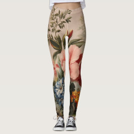 Legging Natureza-morta floral vintage com flores tropicais