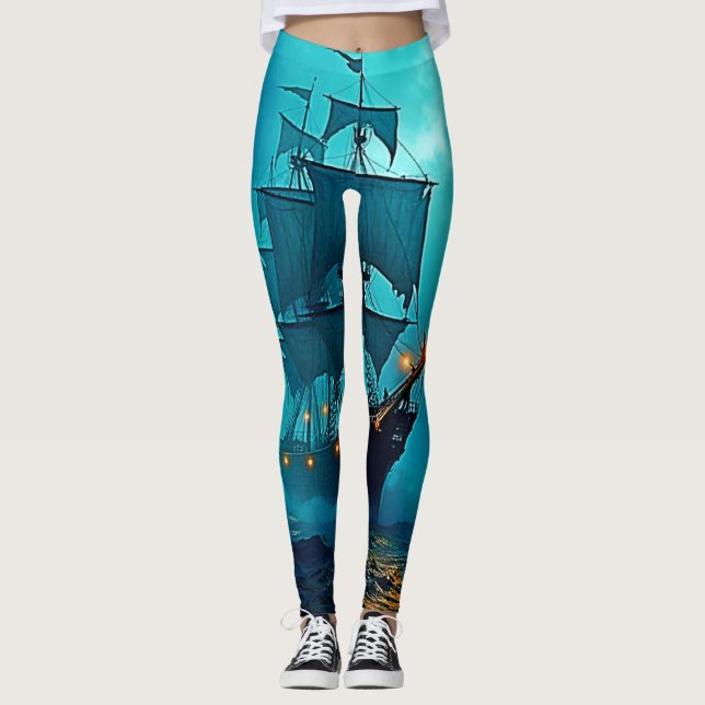 Legging Navio Fantasma na Design do Stormy Seas (Frente)