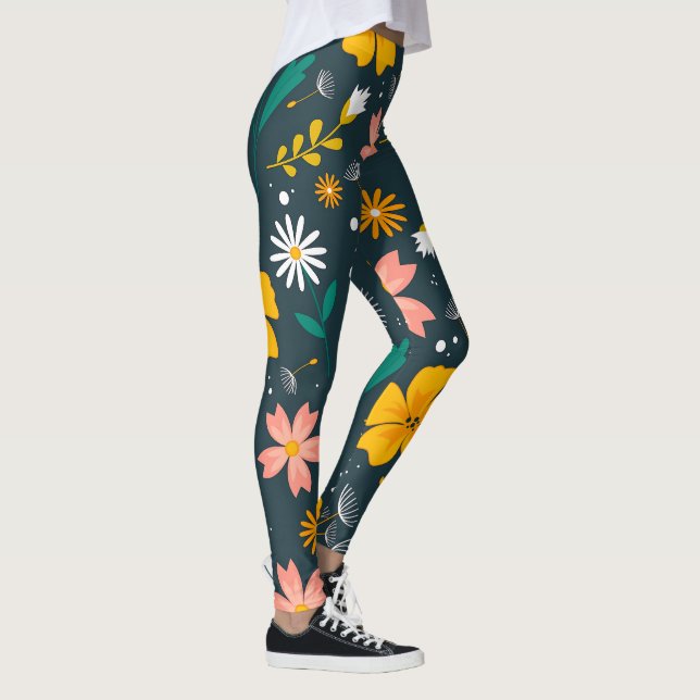 Legging Navy Floral Garden Whimsical Spring Pattern (Direita)