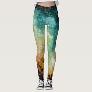 Legging Nébula amarela clara, cor d'água céu escuro.