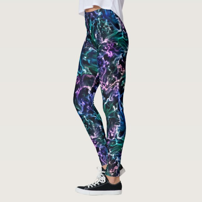Legging Nebulosa de Líquido Líquido Abstrato de Linho Azul (Esquerda)