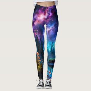 Legging Nebulosa e Cogumelos Alienígenas Bioluminescentes