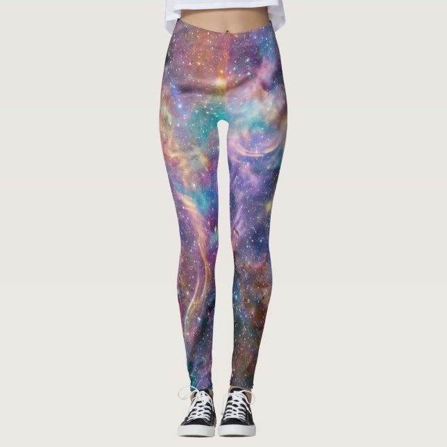 Legging Nebulosa Galáxia Pastel Etérea (Frente)