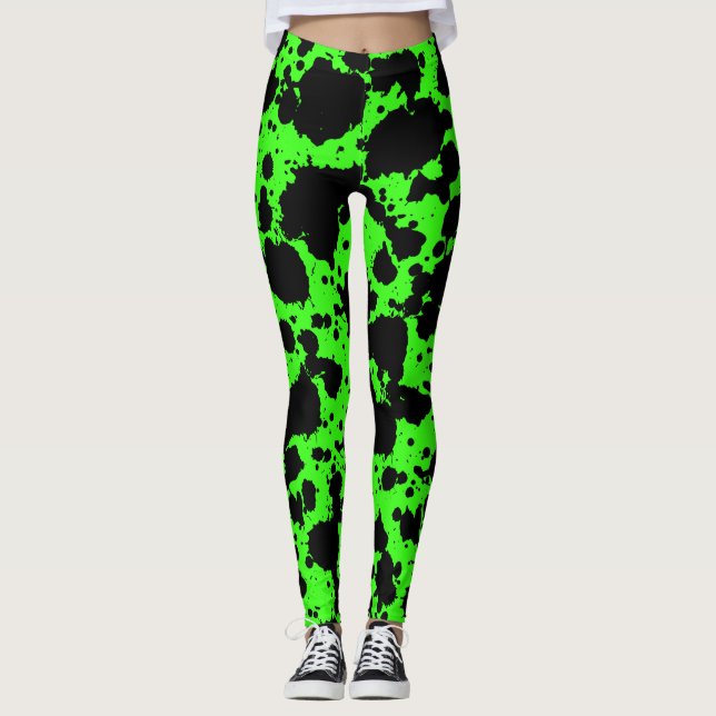 Legging Negra Moderna e Verde Brilhante Espalha Engraçada (Frente)
