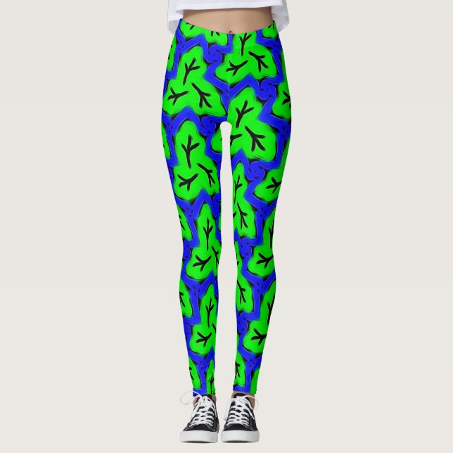 Legging Neon Blue e Green Bold Leaftery (Frente)