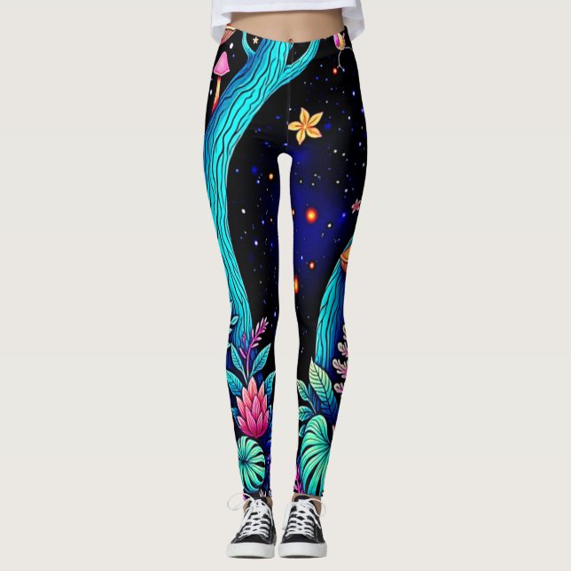 Legging Neon Fantasy Forest Night Design (Frente)