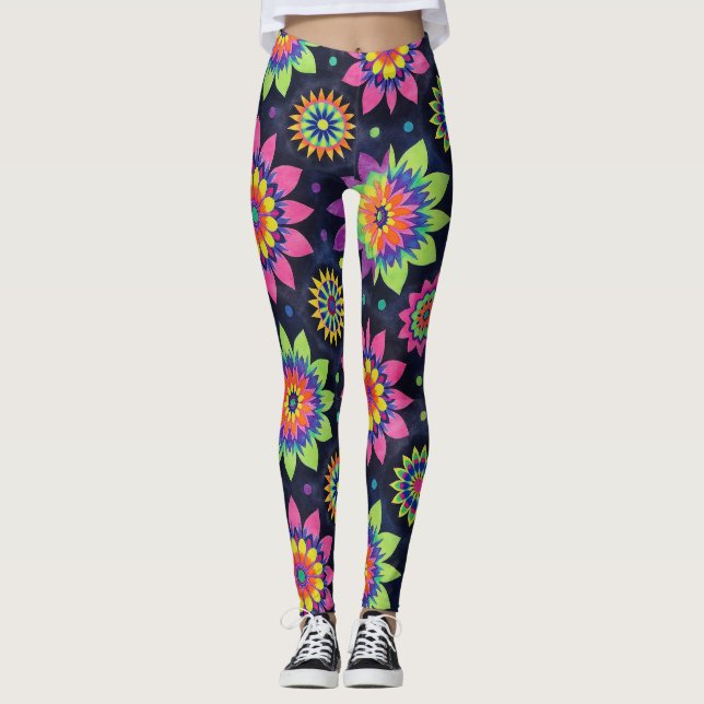 Legging Neon Floral Mandalas Seamless Pattern (Frente)