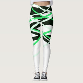 Legging Neon Green Black White Stripes Geométrico