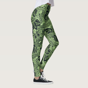 Legging Neon Green Yoga Zen Floral Paisley Mandala Padrão