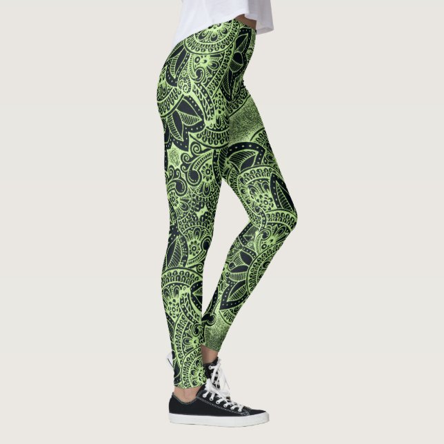 Legging Neon Green Yoga Zen Floral Paisley Mandala Padrão (Direita)