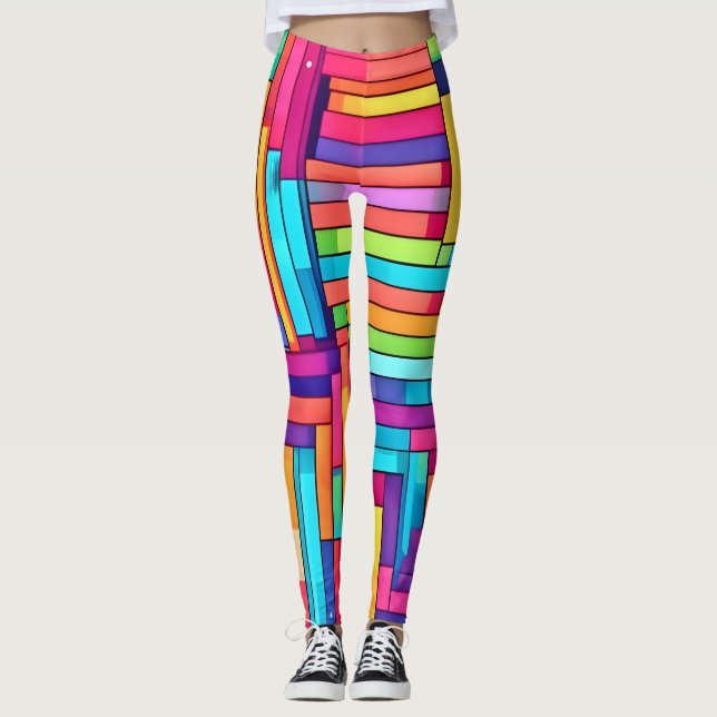 Legging Neon Grid - Abstrato Mosaico Colorido (Frente)
