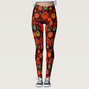 Legging Neon Jack-o-Lanterna Cena Noturna de Halloween