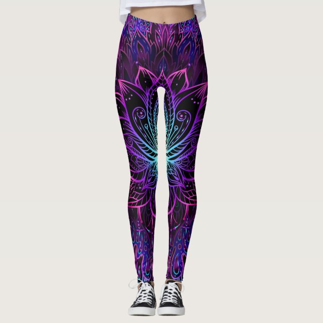 Legging Neon Lotus Flower Boho Impressão (Frente)