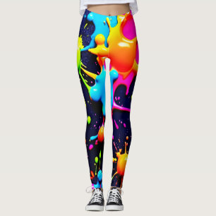Legging Neon Paint Splatter Abstrato Art