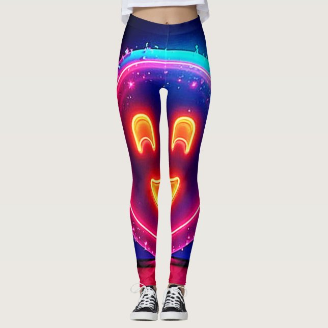 Legging Neon Smile: Bright Happy Glow Design (Frente)